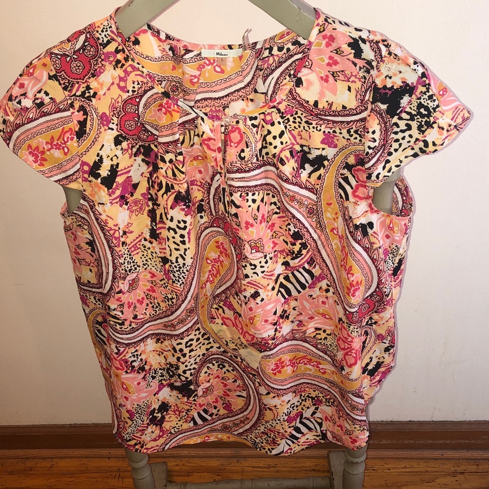 Milano Pink & Yellow Paisley Cap Sleeve Blouse
